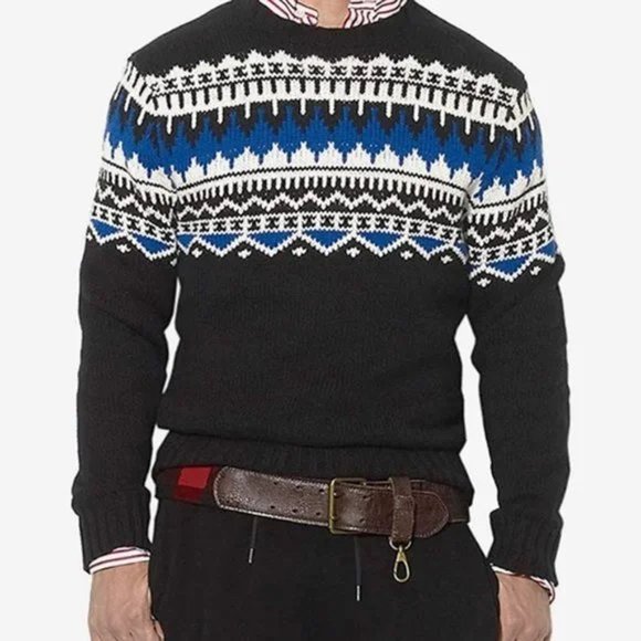 NEW Polo Ralph Lauren Fair Isle Sweater! Black Cotton Cashmere  SLIM FIT Vintage - Picture 1 of 5